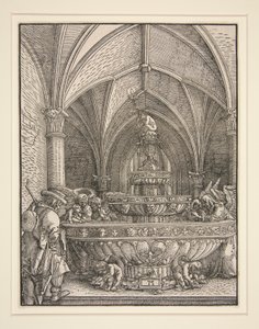 A Szent Család egy szökőkútnál Egyiptomba repül alkotó: Albrecht Altdorfer