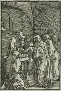 A bemutató a templomban, Az ember bukása és megváltása című filmből alkotó: Albrecht Altdorfer