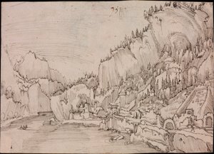 Sarmingstein látványa a Dunán (Ausztria) – Albrecht Altdorfer rajza (1480-1538 körül) alkotó: Albrecht Altdorfer
