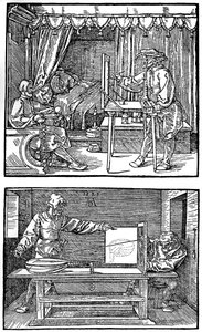 Készülék háromdimenziós objektumok kétdimenziós rajzokká fordítására, 1525, 1936 alkotó: Albrecht Dürer