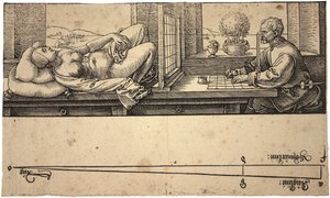 Aktot rajzoló művész perspektivikus eszközzel, 1538