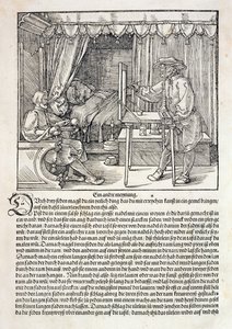 A művész Dürer rajzgépét használja egy alak megfestéséhez, Albrecht Dürer "Tanfolyam a rajzolás művészetéről" című művéből, Nürnberg, 1525 (lásd még 310983). alkotó: Albrecht Dürer