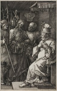 Krisztus Kajafás előtt, a Vésett szenvedésből alkotó: Albrecht Dürer