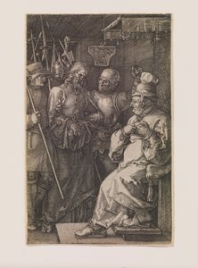 Krisztus Kaifás előtt, a „Bevésett szenvedély” sorozatból alkotó: Albrecht Dürer
