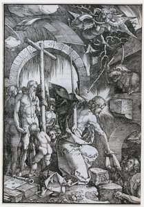Krisztus a pokol előterében, a „Nagy Passió” sorozat 11. lapja alkotó: Albrecht Dürer