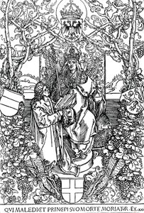 Conrad Celtes bemutatja A szerelem négy könyve című könyvét Maximilian I.-nek, 1502 1906 alkotó: Albrecht Dürer