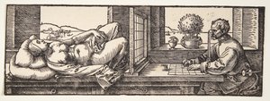 A rajzoló aktot rajzol alkotó: Albrecht Dürer