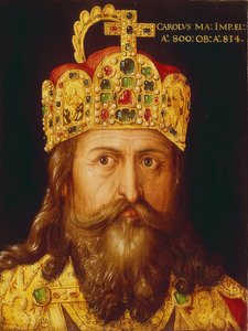 Nagy Károly császár ideális portréja koronázási díszben a császári koronával. Nürnberg, 1517 alkotó: Albrecht Dürer