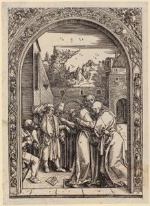 Joachim és Anna az Aranykapu alatt, a „Mária élete” sorozat 4. lapja alkotó: Albrecht Dürer