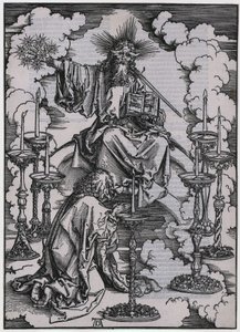 János meglátja a hét gyertyatartót, I. alak, a „Jelenések” sorozat 3. lapja alkotó: Albrecht Dürer