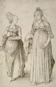 Velencei ruhás hölgy és egy nürnbergi Hausfrau szembenállása alkotó: Albrecht Dürer