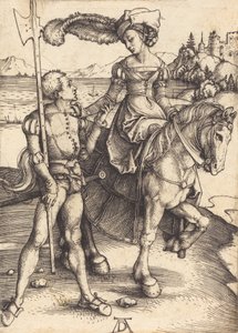 Lady on Horseback and the Lansquenet, c. 1497. alkotó: Albrecht Dürer