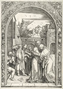 A Szűz élete: Joachim és Anna ölelkeznek az Aranykapu alatt alkotó: Albrecht Dürer