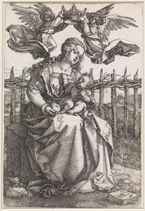 Két angyal által megkoronázott Mária a gyermekkel alkotó: Albrecht Dürer