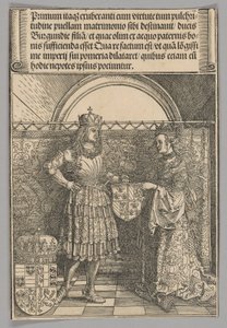 Maximilian és Burgundi Mária, 2. tábla a Történelmi jelenetek I. Maximilianus császár életéből a Diadalívből alkotó: Albrecht Dürer