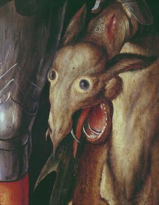 Paumgartner oltárkép: a Szent György által legyőzött sárkány fejét ábrázoló baloldali szárny részlete, 1500 körül, tempera, tábla, 495745 részlete. alkotó: Albrecht Dürer