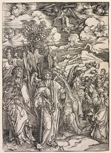 Szent János kinyilatkoztatása: Négy angyal feltartja a szeleket alkotó: Albrecht Dürer