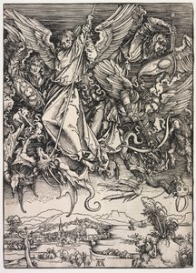 Szent János kinyilatkoztatása: Szent Mihály harcol a sárkánnyal, 1511. alkotó: Albrecht Dürer