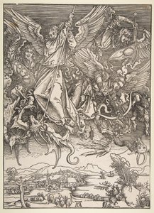 Szent Mihály a sárkánnyal harcolva, „A Jelenések könyve” című műből alkotó: Albrecht Dürer
