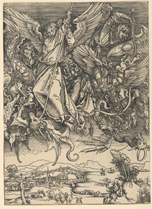 Szent Mihály a sárkánnyal harcolva, „Az Apokalipszis” című sorozatból alkotó: Albrecht Dürer