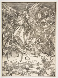 Szent Mihály és a sárkány, Az Apokalipszisből, kb. 1498. alkotó: Albrecht Dürer