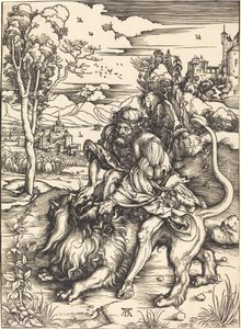 Sámson harcol az oroszlánnal alkotó: Albrecht Dürer