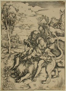 Sámson az oroszlánnal küzd alkotó: Albrecht Dürer