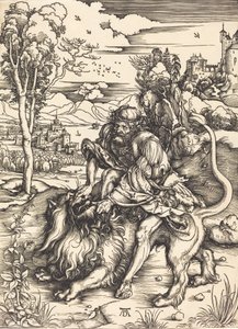 Sámson Harc az oroszlánnal, c. 14971498. alkotó: Albrecht Dürer