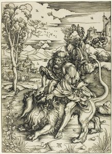 Sámson, aki az oroszlánt bontja alkotó: Albrecht Dürer