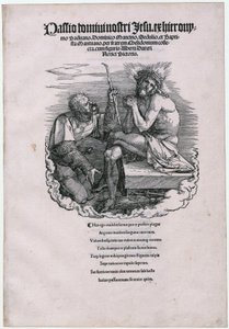 A Fájdalom Embere és a zsoldos, 1. lap [címlap] a „Die Grosse Passion” című sorozatból alkotó: Albrecht Dürer