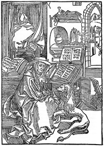 Szent Jeromos a dolgozószobájában tövist húz ki az oroszlán mancsából, 1492, 1936 alkotó: Albrecht Dürer