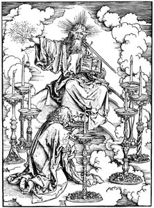 Szent János Krisztus látomása és a hét gyertyatartó az Apokalipszisből, c. 1497 alkotó: Albrecht Dürer
