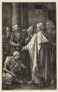 Szent Péter és Szent János meggyógyítja a sánta embert (a „Passió” metszetsorozatból) alkotó: Albrecht Dürer