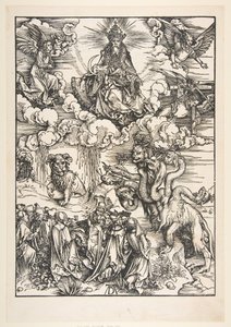 A két szarvú szörnyeteg, mint a bárány, az Apokalipszis.n.d. alkotó: Albrecht Dürer
