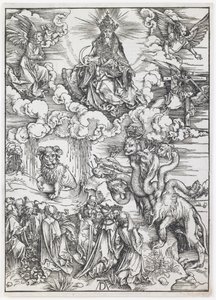 A kétszarvú, mint a bárány állat, az Apokalipszis sorozatból alkotó: Albrecht Dürer