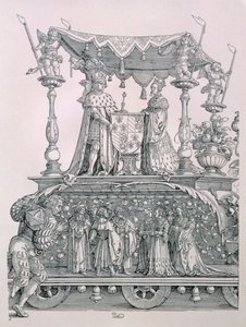 A burgundi házasság vagy I. Maximilian német császár (1459-1519) diadalmenete, amely Maximilian és Burgundi Mária (1458-82) esküvői szekerét mutatja, kiad. 1526 (részlet alkotó: Albrecht Dürer