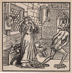 A hiúság démona és a kacér, illusztráció a „Der Ritter vom Turm”-ból, 1498 (lásd még: 202574) alkotó: Albrecht Dürer