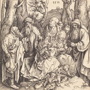 A Szent Család két muzsikáló angyallal, 1511. alkotó: Albrecht Dürer