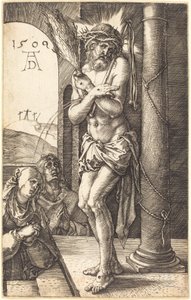 A fájdalmak embere az oszlop mellett áll alkotó: Albrecht Dürer