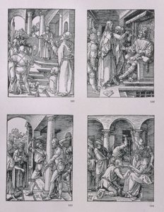 A „Kis szenvedély” sorozat (az óramutató járásával megegyezően): Krisztus Pilátus előtt; Krisztus Heródes előtt; Korbácsolás; Töviskoronázás, kocsma. 1511 alkotó: Albrecht Dürer