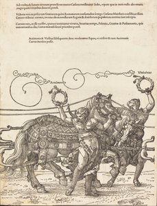 Maximilian I. diadalszekere A nagy diadalkocsi [8/6. tábla], 1523, latin kiadás. alkotó: Albrecht Dürer