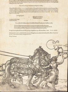 Maximilian I. diadalszekere A nagy diadalkocsi [8/8. tábla], 1523, latin kiadás. alkotó: Albrecht Dürer