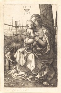 A szűz és a gyermek egy fa mellett ülve alkotó: Albrecht Dürer