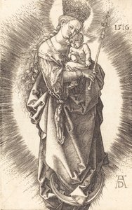 Szűz és gyermek a félholdon, jogarral és csillagos koronával, 1516. alkotó: Albrecht Dürer