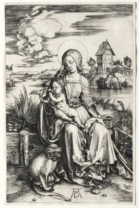 Szűz és gyermek majommal, c. 1498. alkotó: Albrecht Dürer