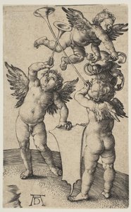 Három putti trombitákkal, kb. 1500. alkotó: Albrecht Dürer