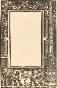 Címszegély Puttival, aki a Pirckheimer karját tartja alkotó: Albrecht Dürer