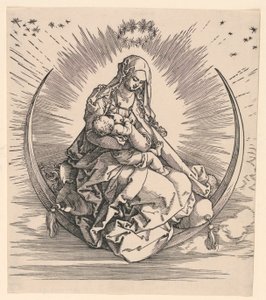 Szűz a félholdon (A Szűz életének címlapja) alkotó: Albrecht Dürer