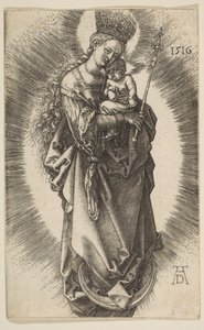 Szűz a félholdon, jogarral és csillagos koronával, 1516. alkotó: Albrecht Dürer