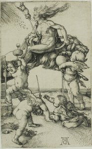 Boszorkány, aki hátrafelé lovagol egy kecskén alkotó: Albrecht Dürer